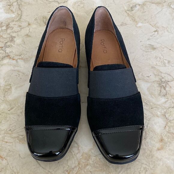 Portia Claudia Black Suede & Patent Leather Slip On Shoes - Picture 2 of 13